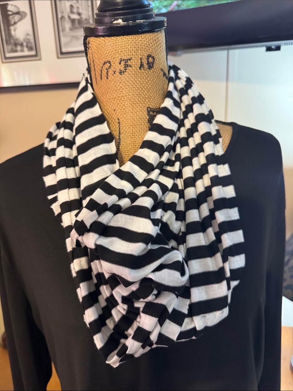 chatties Black and White Striped Infinity Scarf